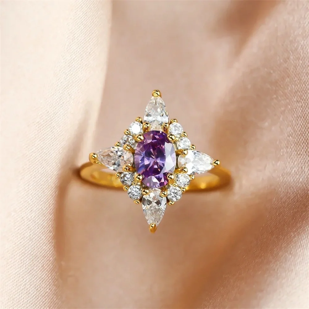 Lab Created Amethyst Gold Plated Crystal CZ Lilac Purple Gemstone Ring size 7